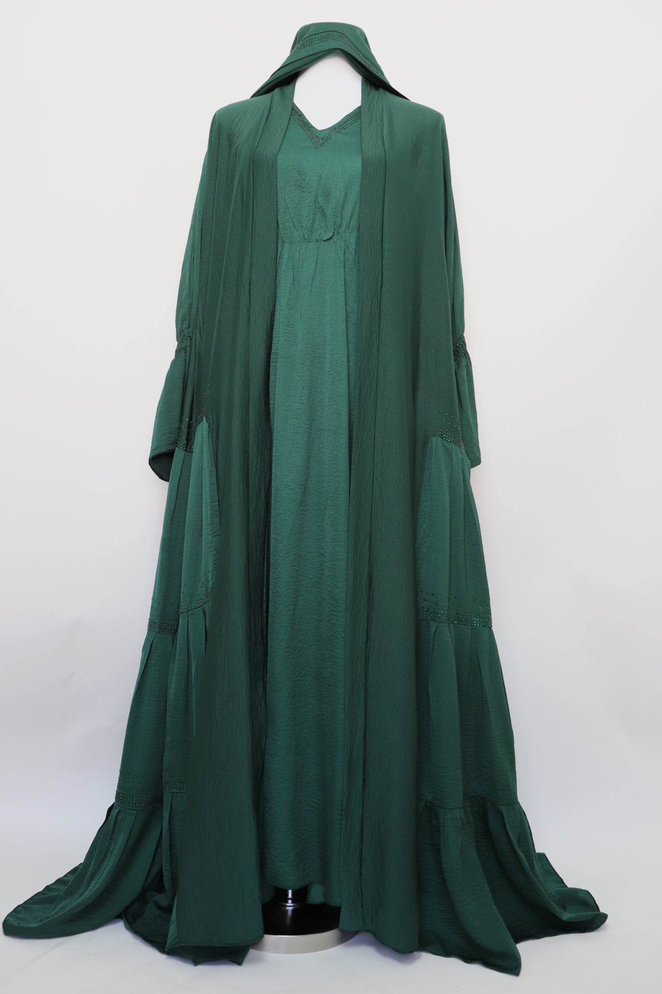 3 Piece Set Open Tiered Abaya - Emerald