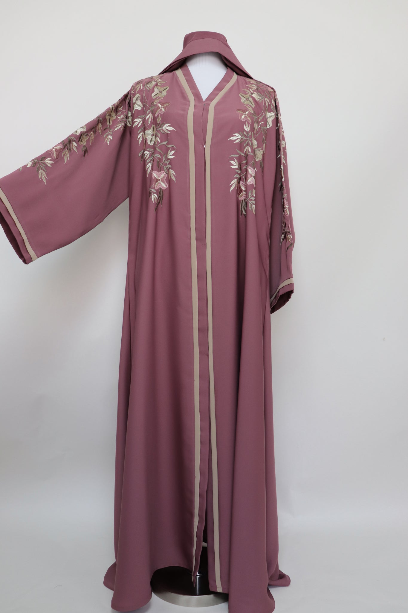 Open Semi Flare Embroidery Abaya - Mauve