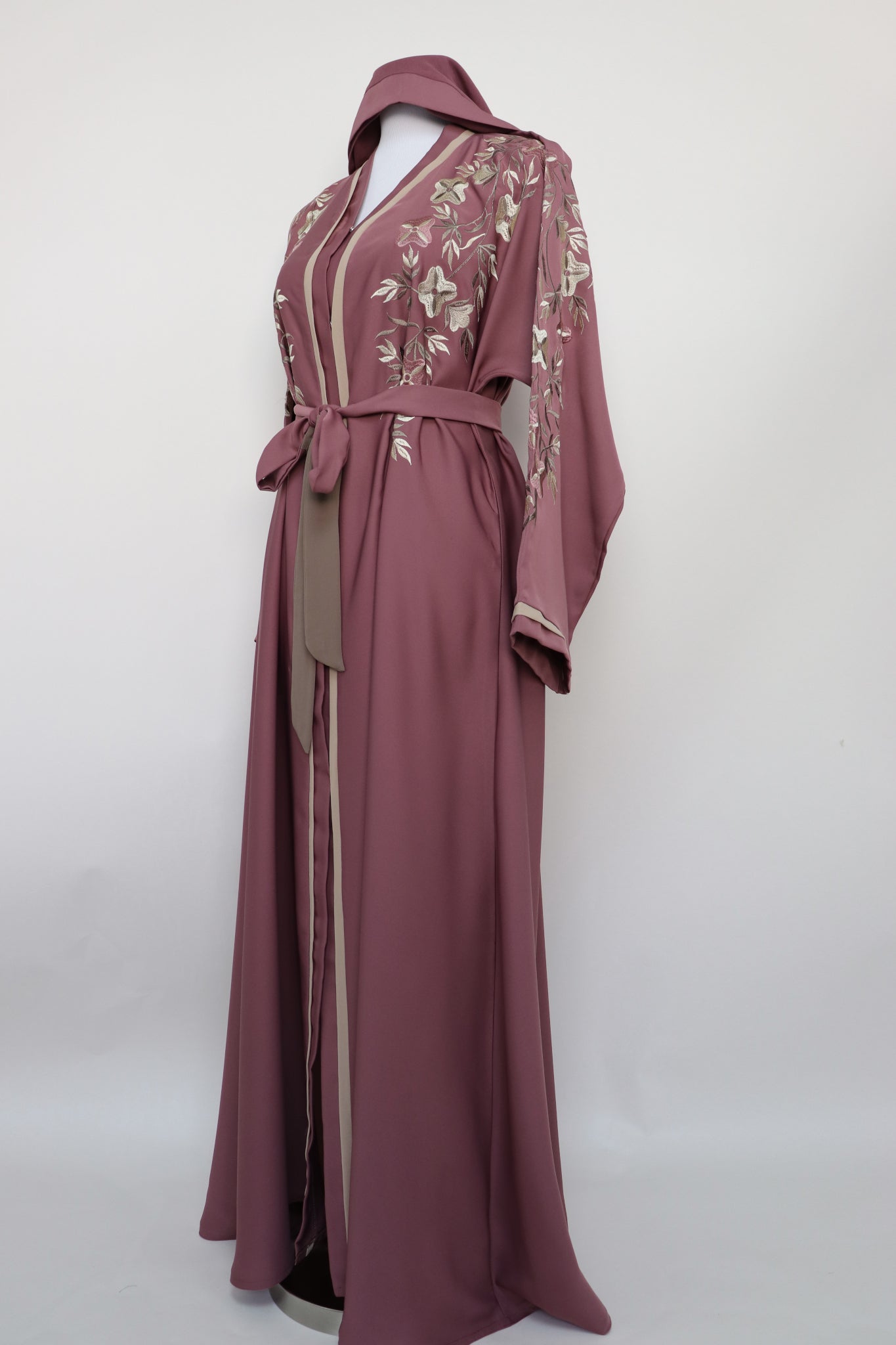 Open Semi Flare Embroidery Abaya - Mauve