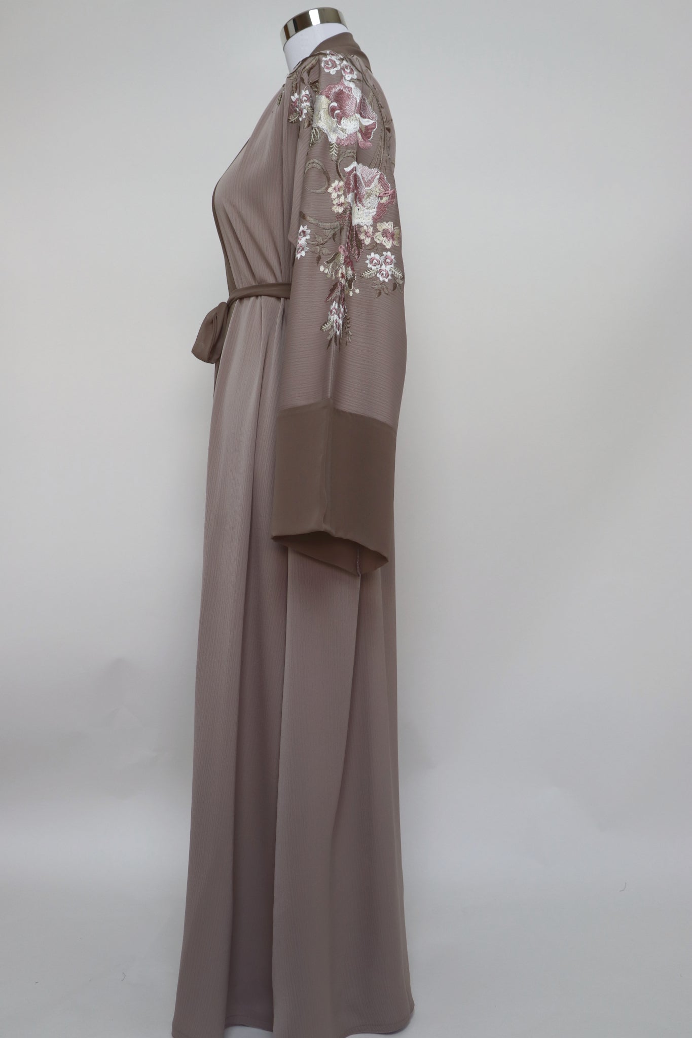 Open Embroidery Abaya - Taupe