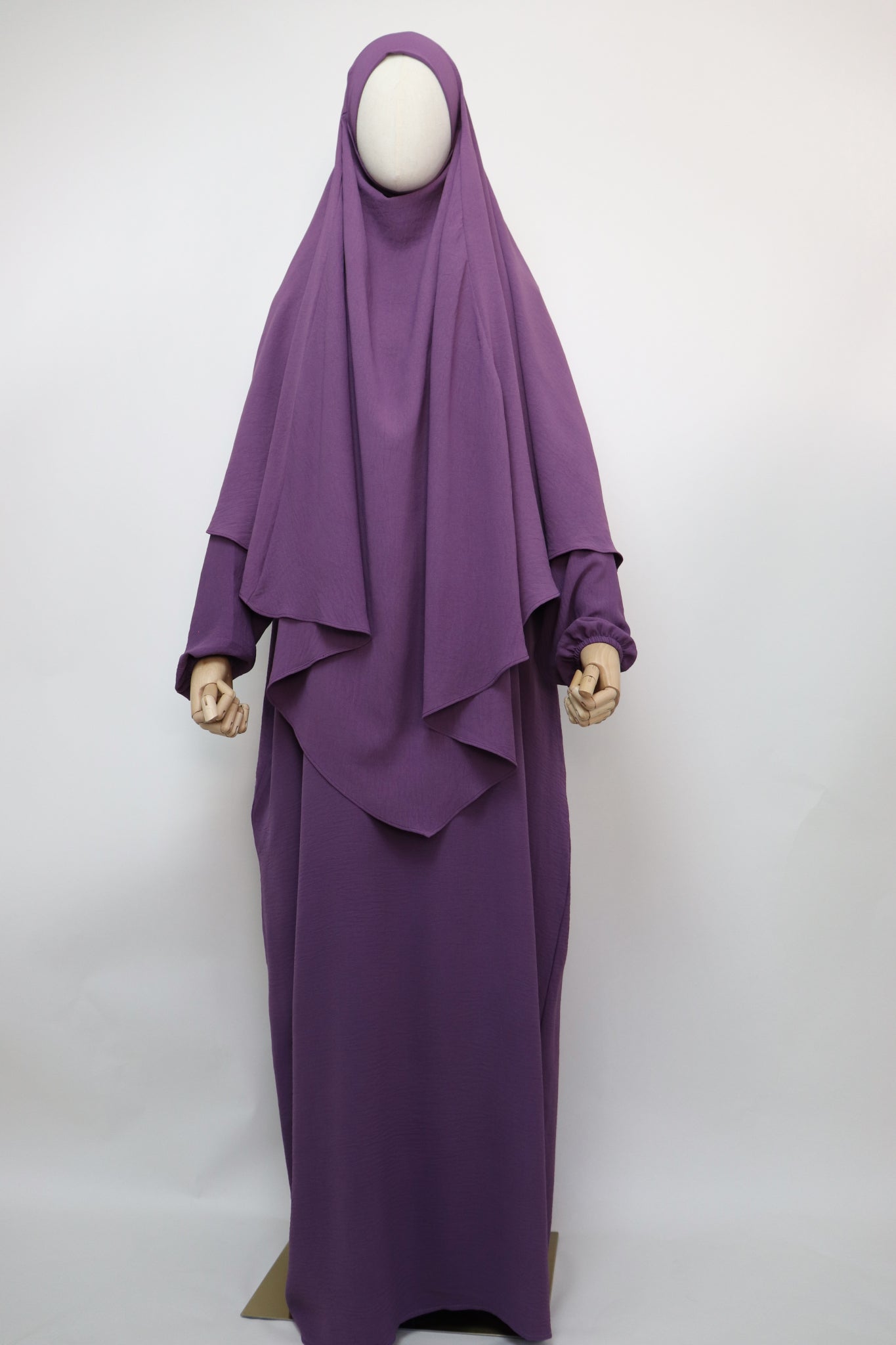 Semi Batwing Abaya and Diamond Khimar Set - Purple