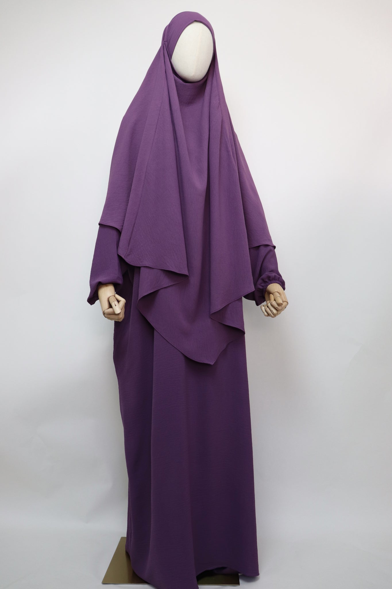 Semi Batwing Abaya and Diamond Khimar Set - Purple