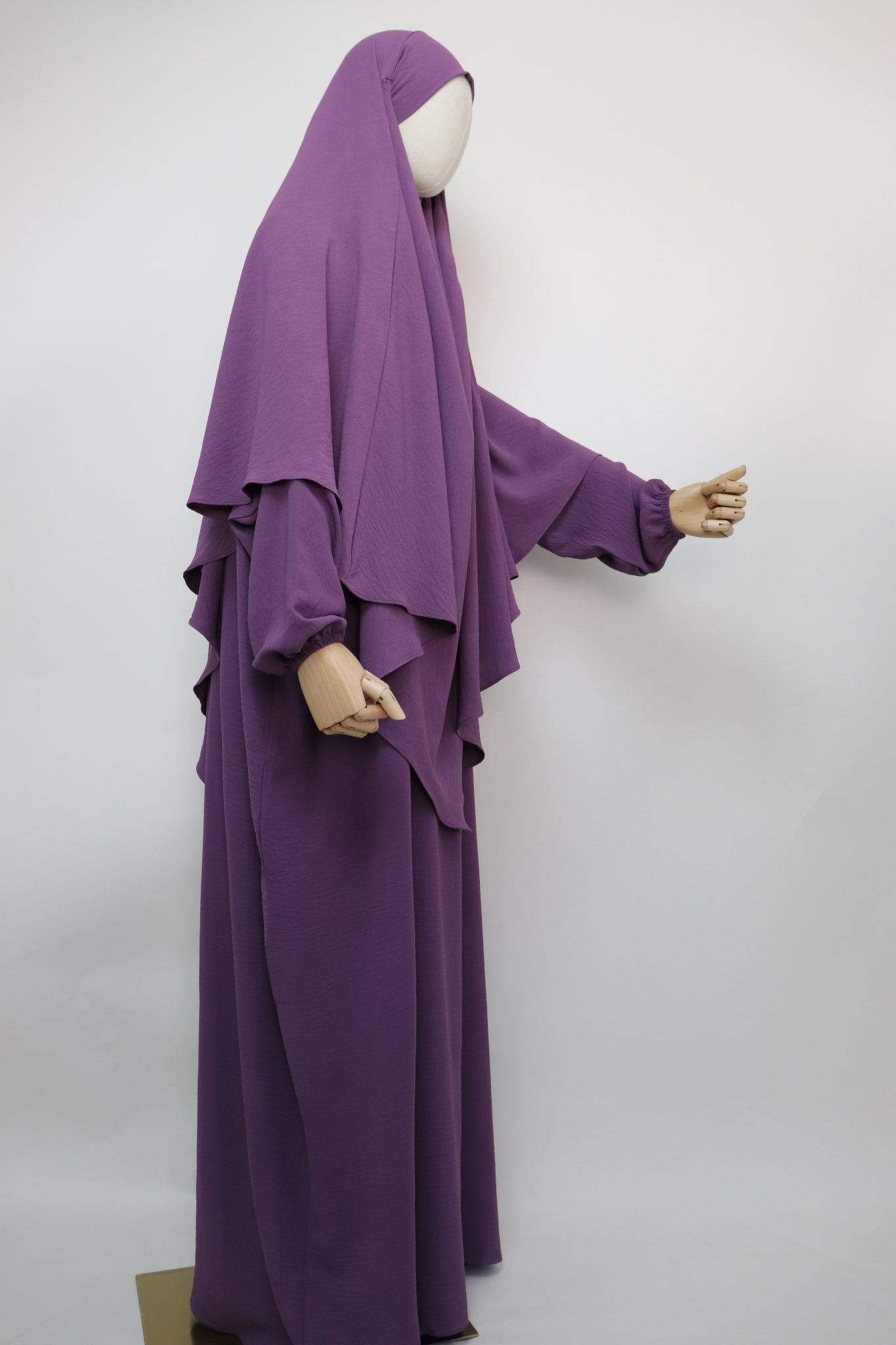 Semi Batwing Abaya and Diamond Khimar Set - Purple