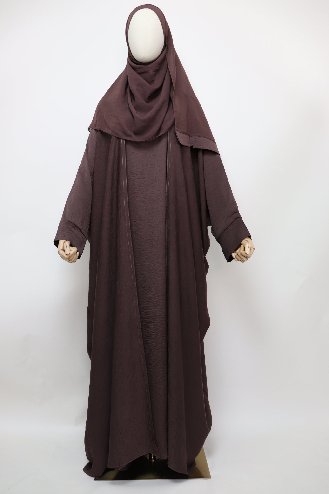 3 Piece Set Lightweight Open Bisht Abaya - Choco Brown