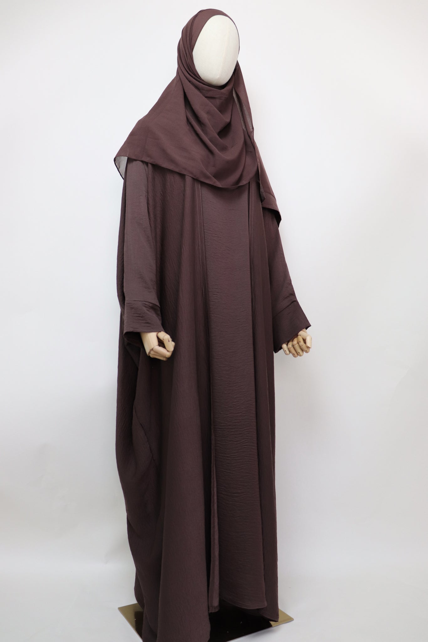 3 Piece Set Lightweight Open Bisht Abaya - Choco Brown