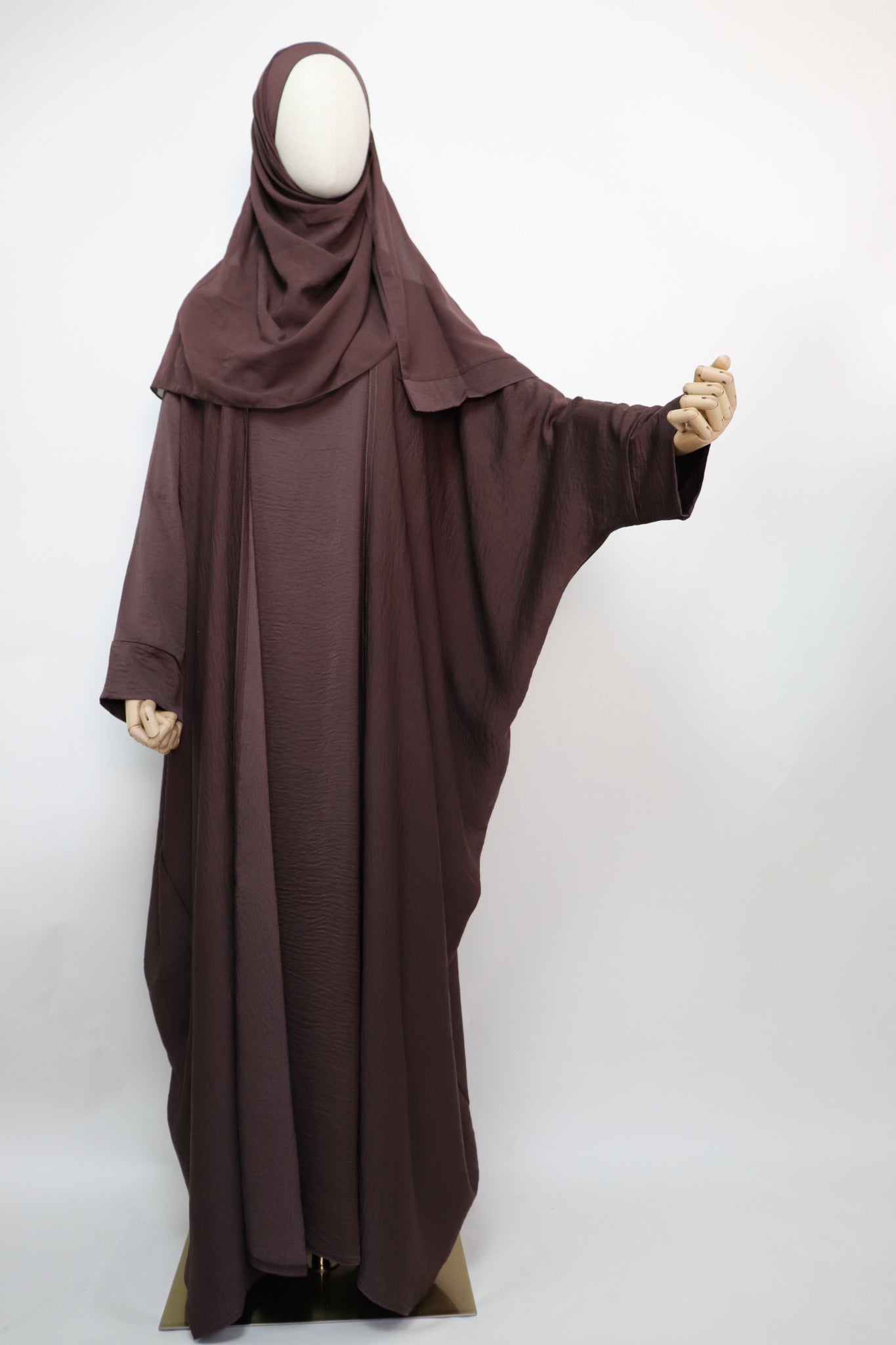 3 Piece Set Lightweight Open Bisht Abaya - Choco Brown