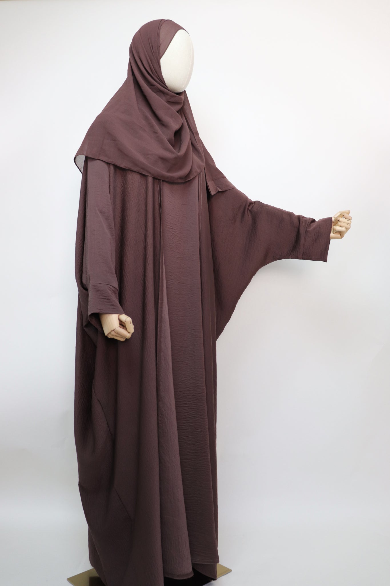 3 Piece Set Lightweight Open Bisht Abaya - Choco Brown