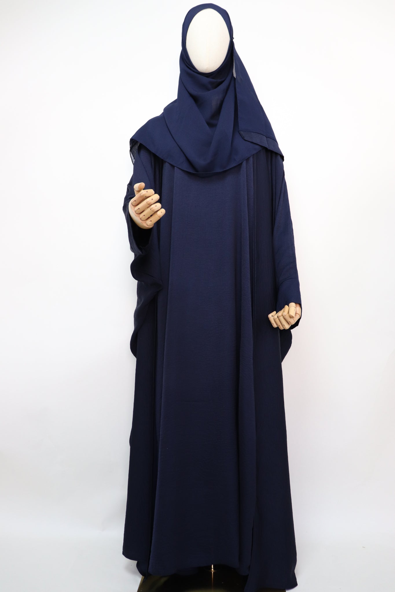 3 Piece Set Lightweight Open Bisht Abaya - Navy