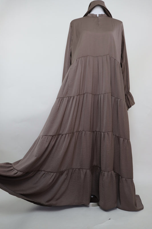 4 Tiered Flare Umbrella Abaya - Umber