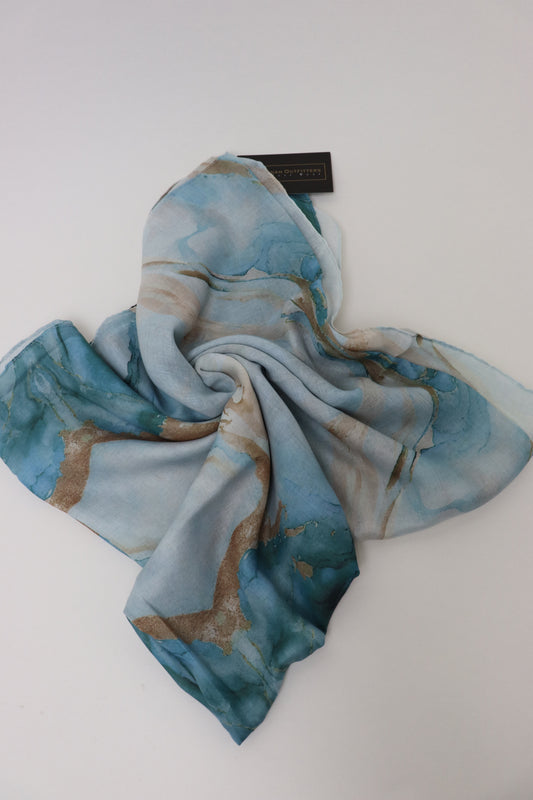 Printed Cotton Hijab - Marble Turquoise