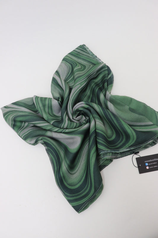 Printed Cotton Hijab - Swirl Green