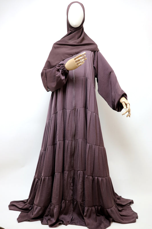 Full-zip 5 Tiered Wide Flare Umbrella Abaya - Cocoa