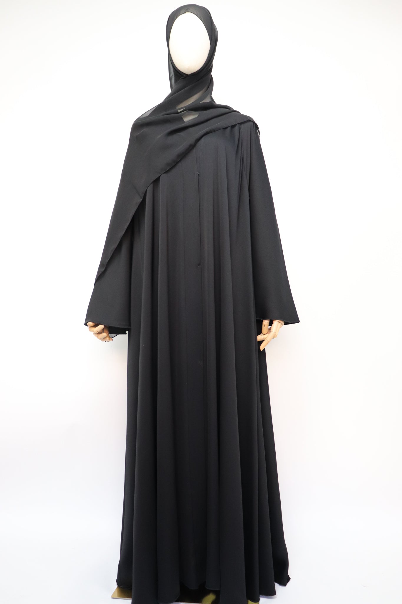 Open Plain Flare Umbrella Abaya - Black