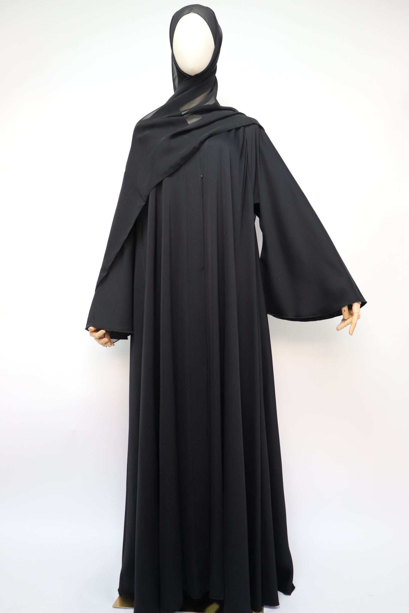 Open Plain Flare Umbrella Abaya - Black
