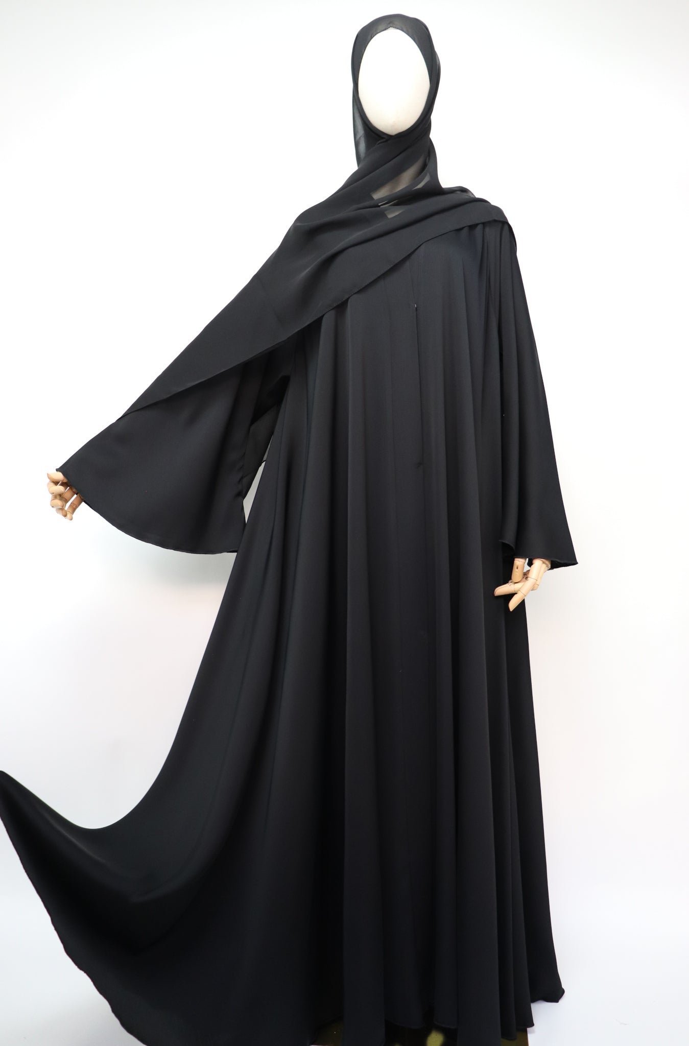 Open Plain Flare Umbrella Abaya - Black