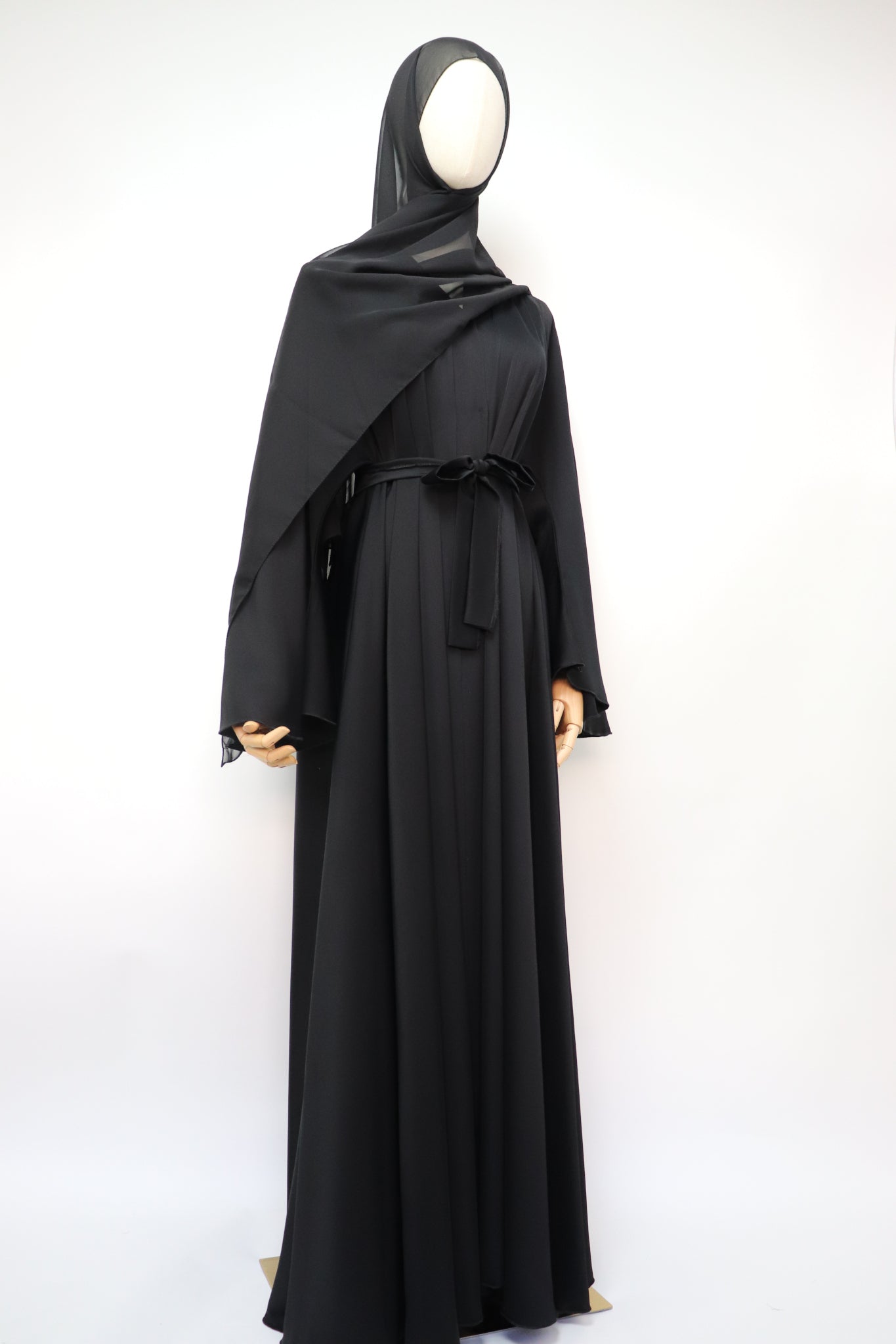 Open Plain Flare Umbrella Abaya - Black