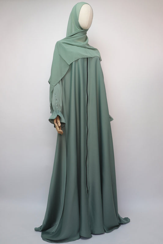Full Zip Semi Flare Crinkle Abaya - Aquamarine