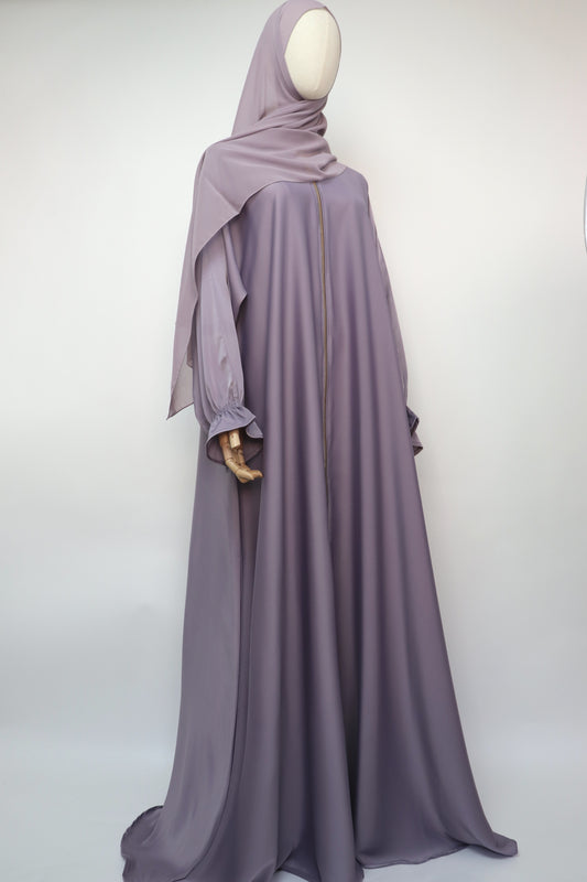 Full Zip Semi Flare Crinkle Abaya - Soft Lilac