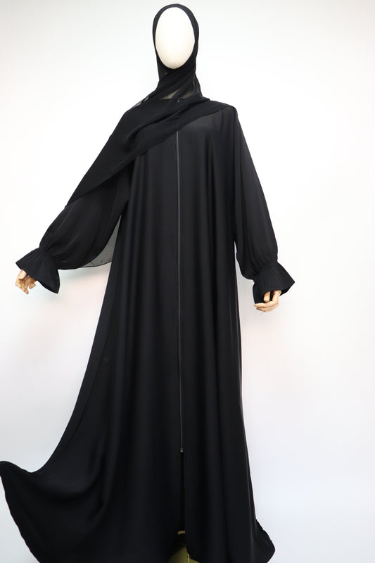 Full Zip Semi Flare Crinkle Abaya - Black