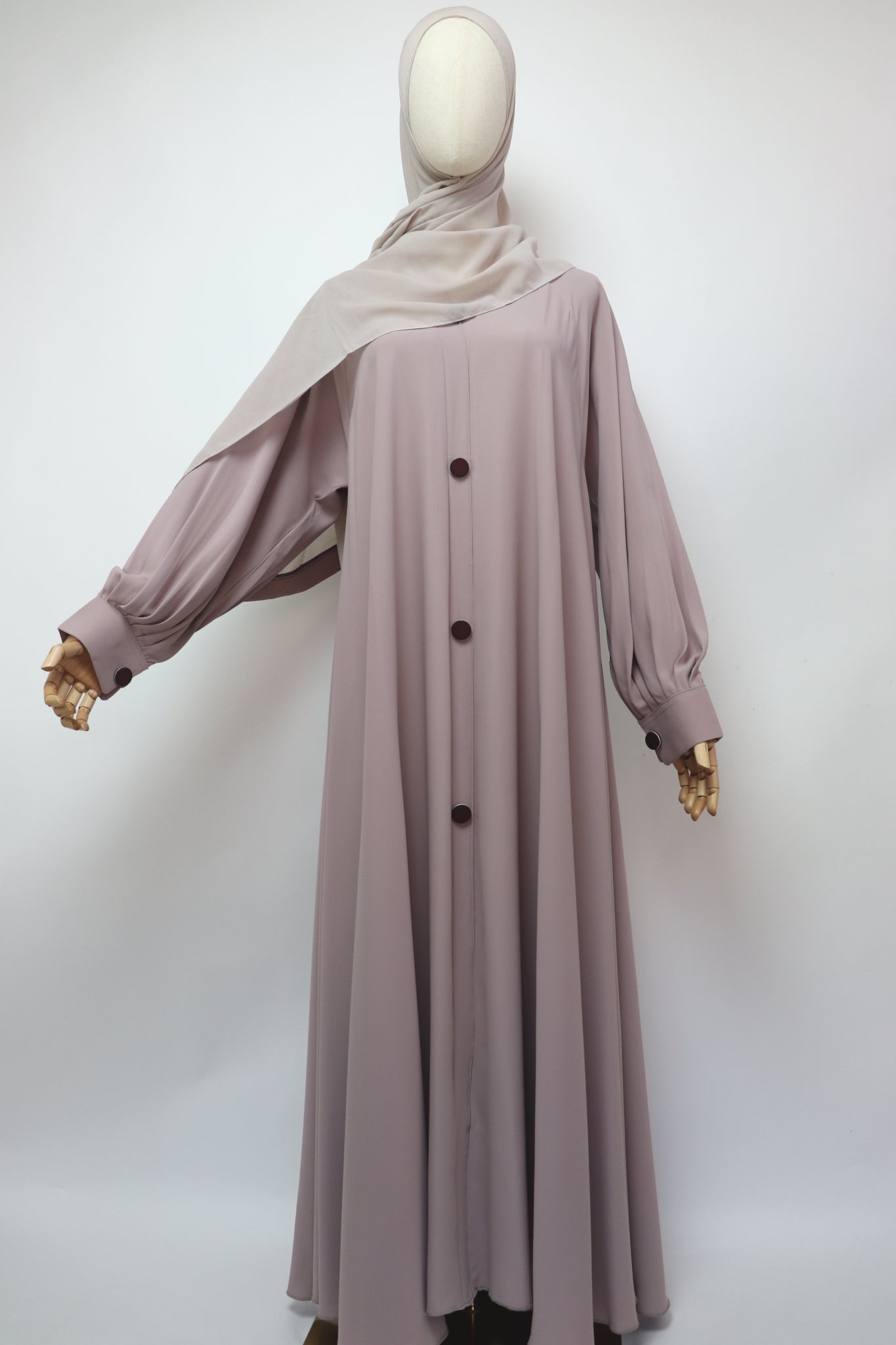 Closed Cuffed Flare Umbrella Abaya - Soft Taupe
