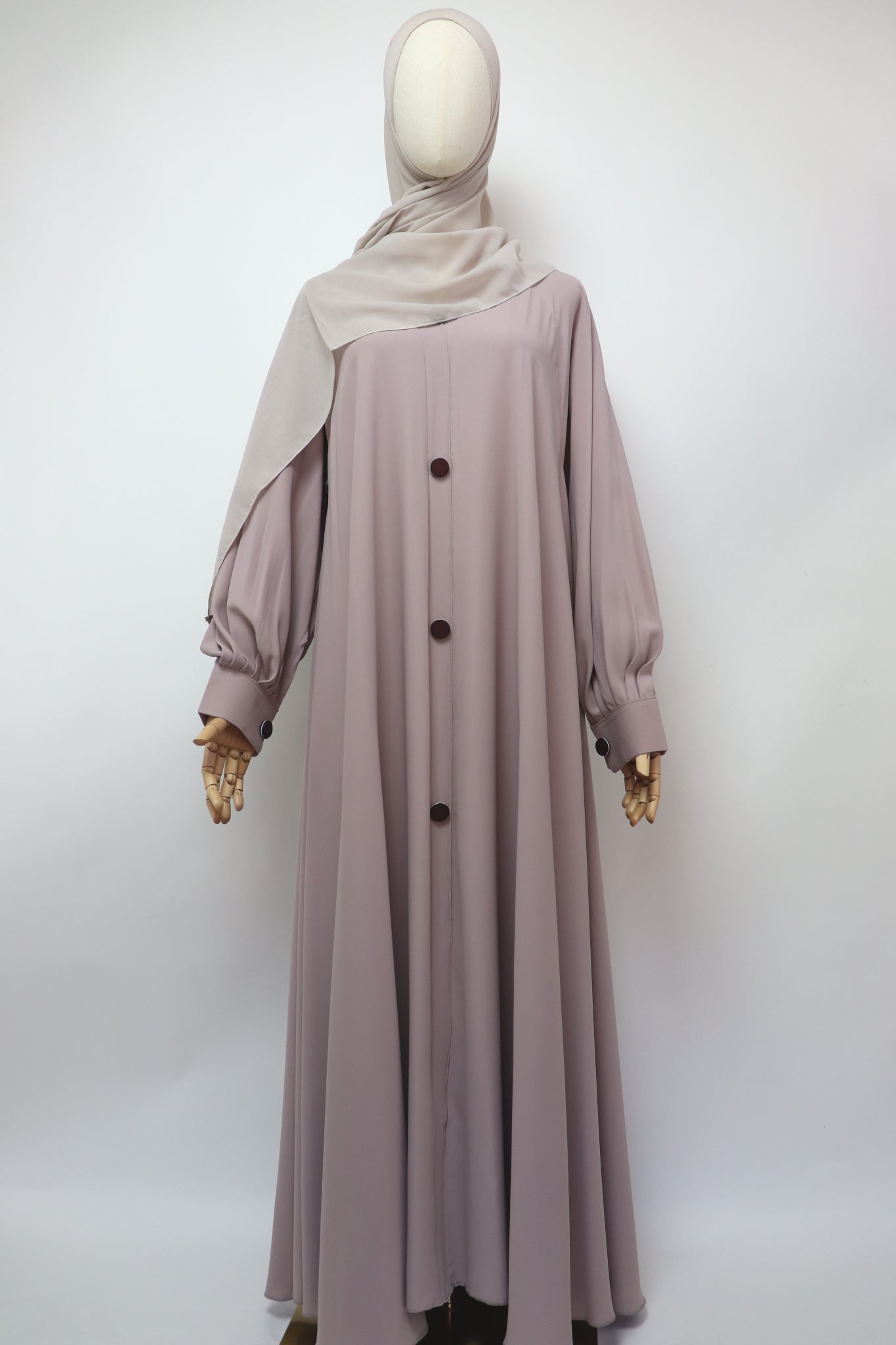 Closed Cuffed Flare Umbrella Abaya - Soft Taupe