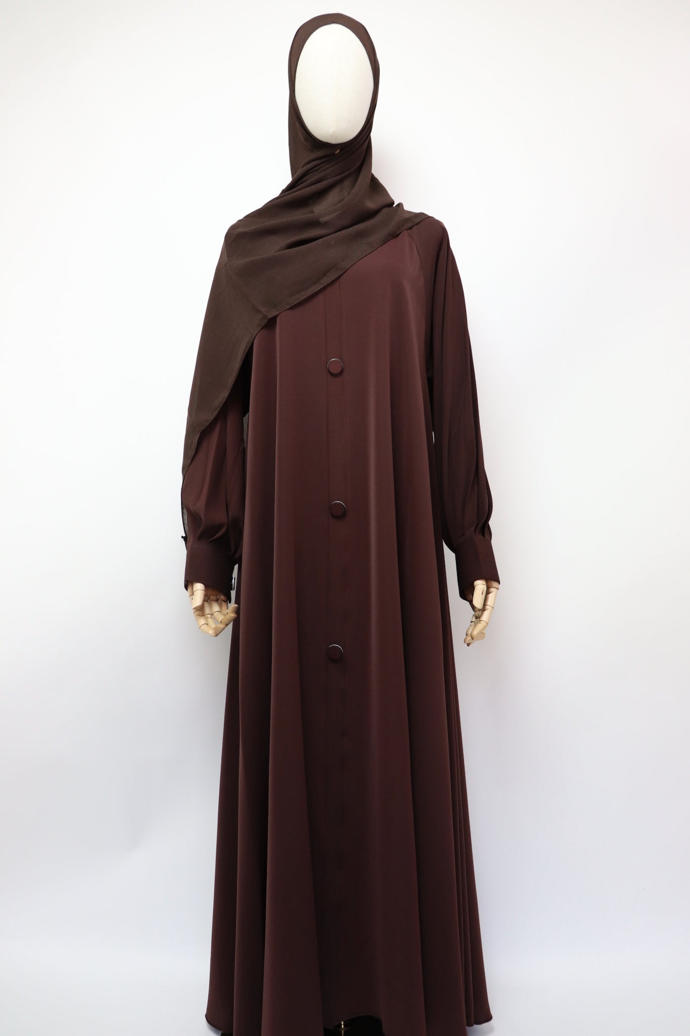 Closed Cuffed Flare Umbrella Abaya - Choco