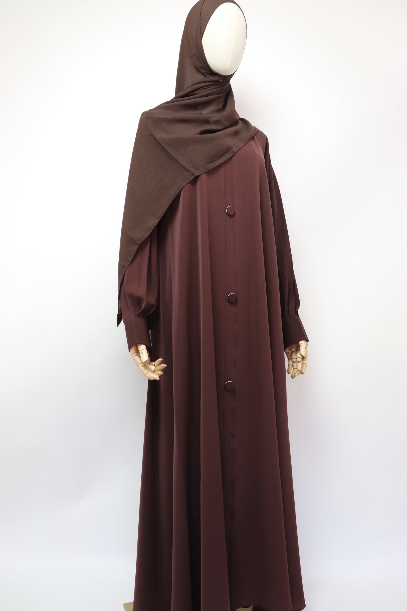 Closed Cuffed Flare Umbrella Abaya - Choco