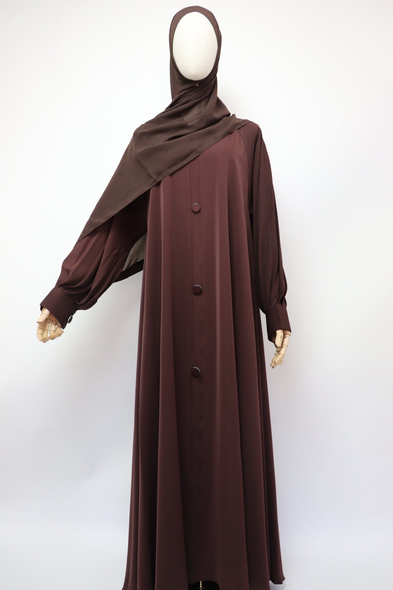 Closed Cuffed Flare Umbrella Abaya - Choco