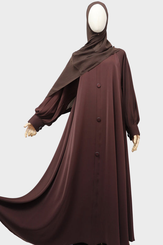 Closed Cuffed Flare Umbrella Abaya - Choco