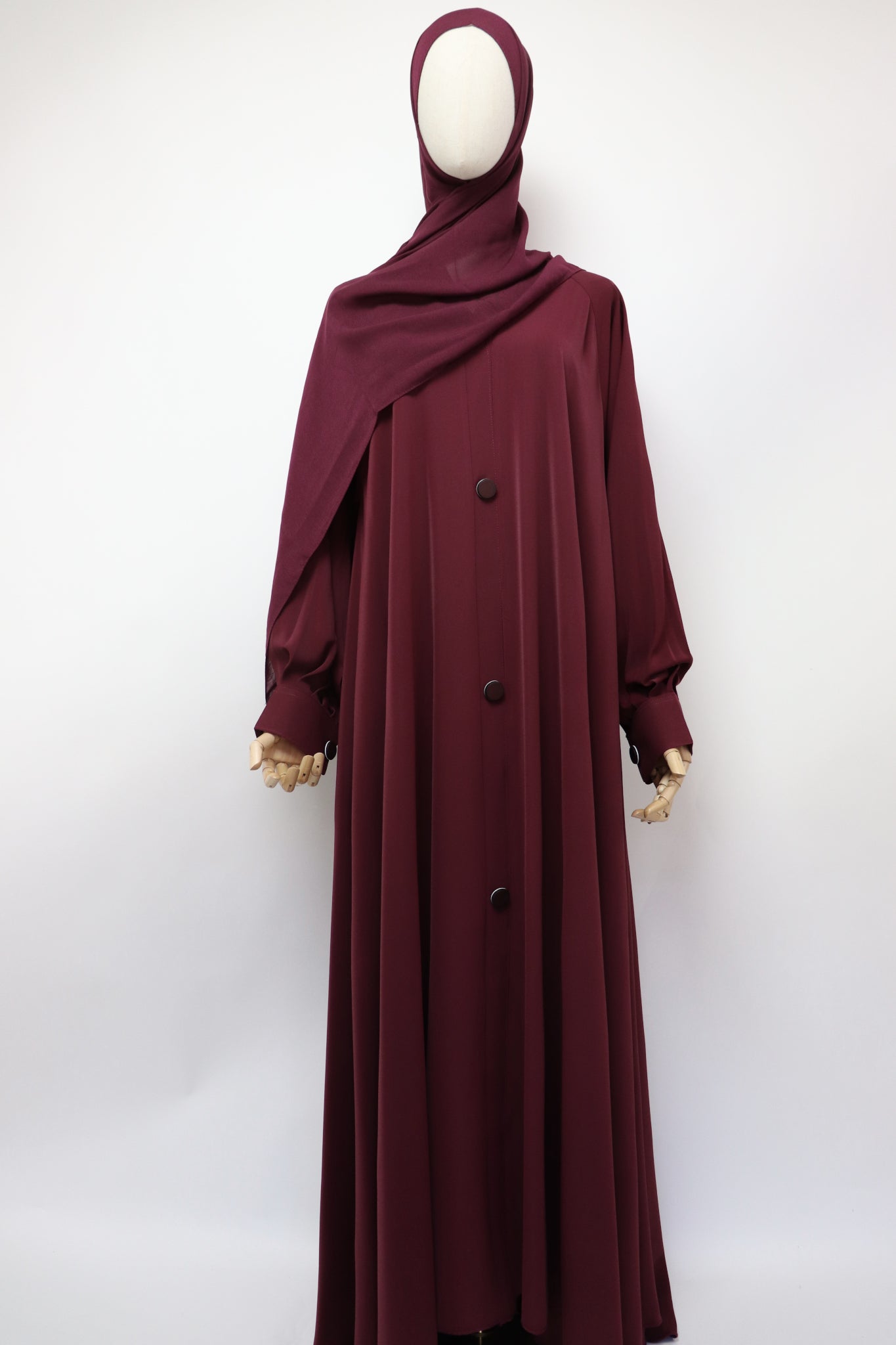 Closed Cuffed Flare Umbrella Abaya - Maroon