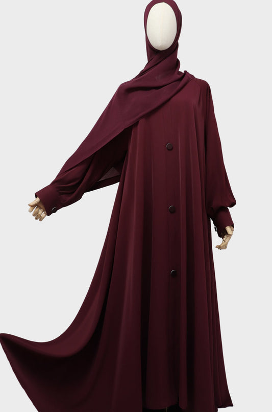 Closed Cuffed Flare Umbrella Abaya - Maroon