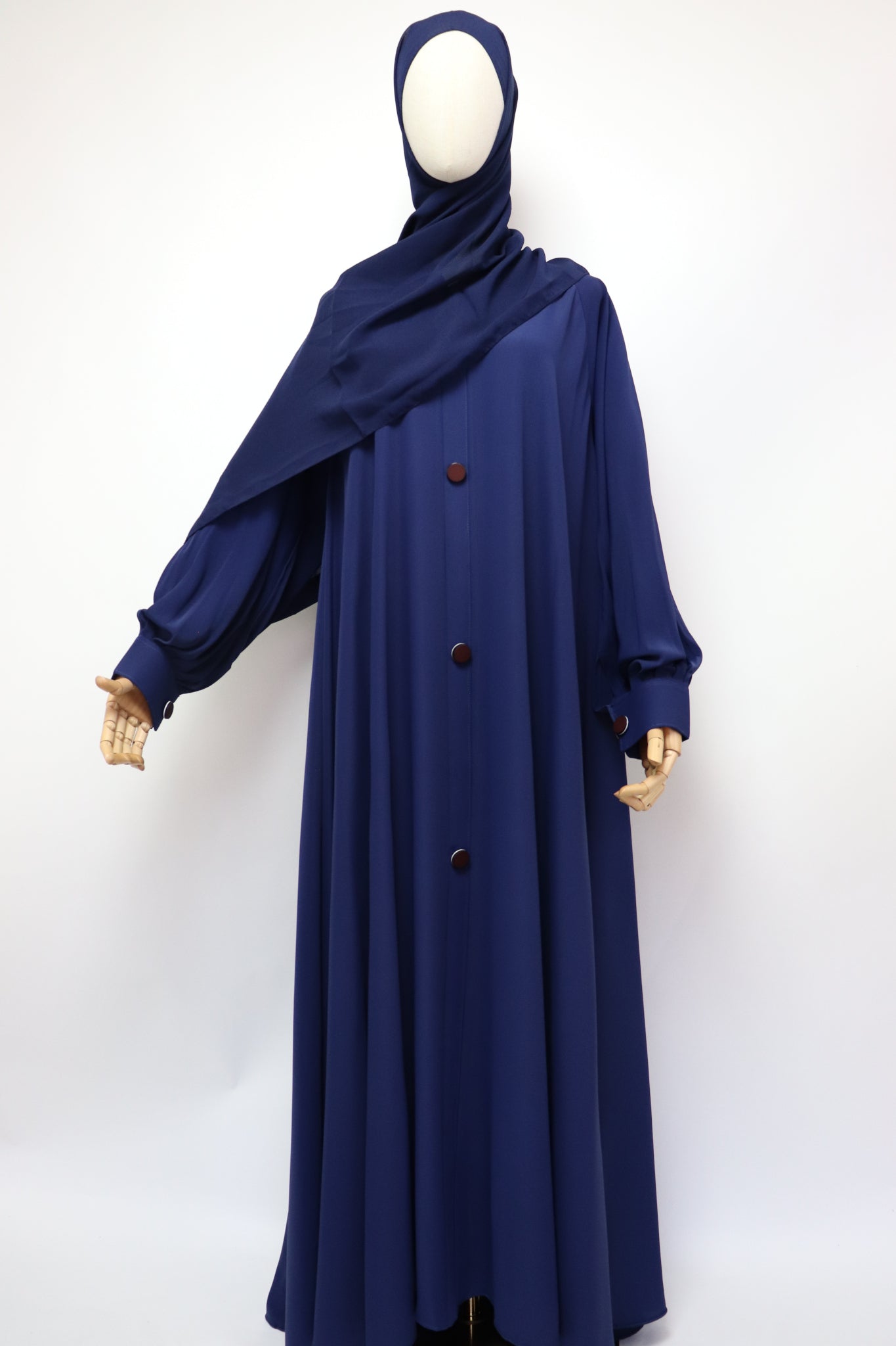 Closed Cuffed Flare Umbrella Abaya - Navy