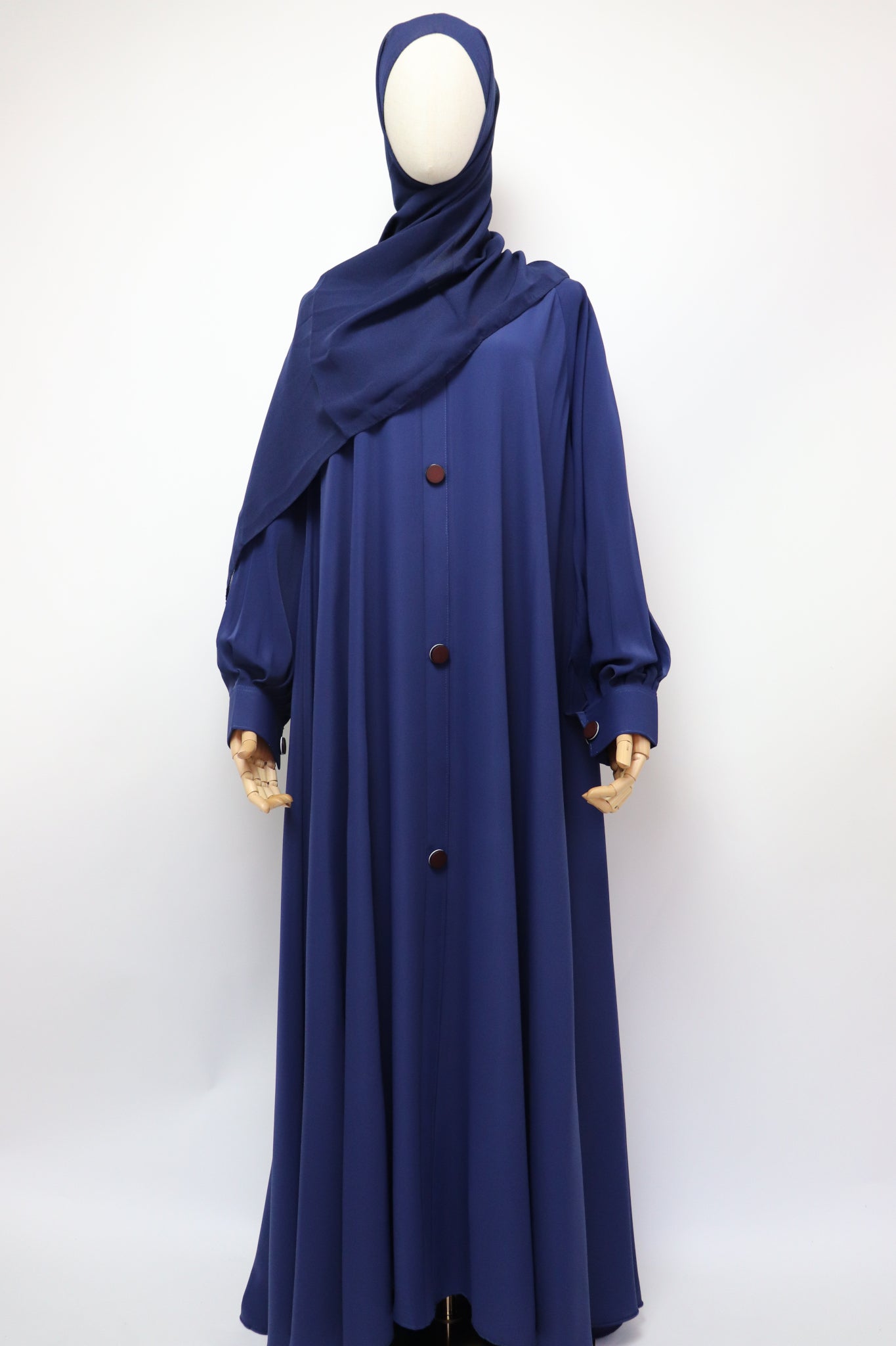 Closed Cuffed Flare Umbrella Abaya - Navy