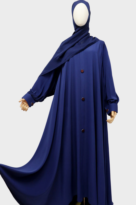 Closed Cuffed Flare Umbrella Abaya - Navy