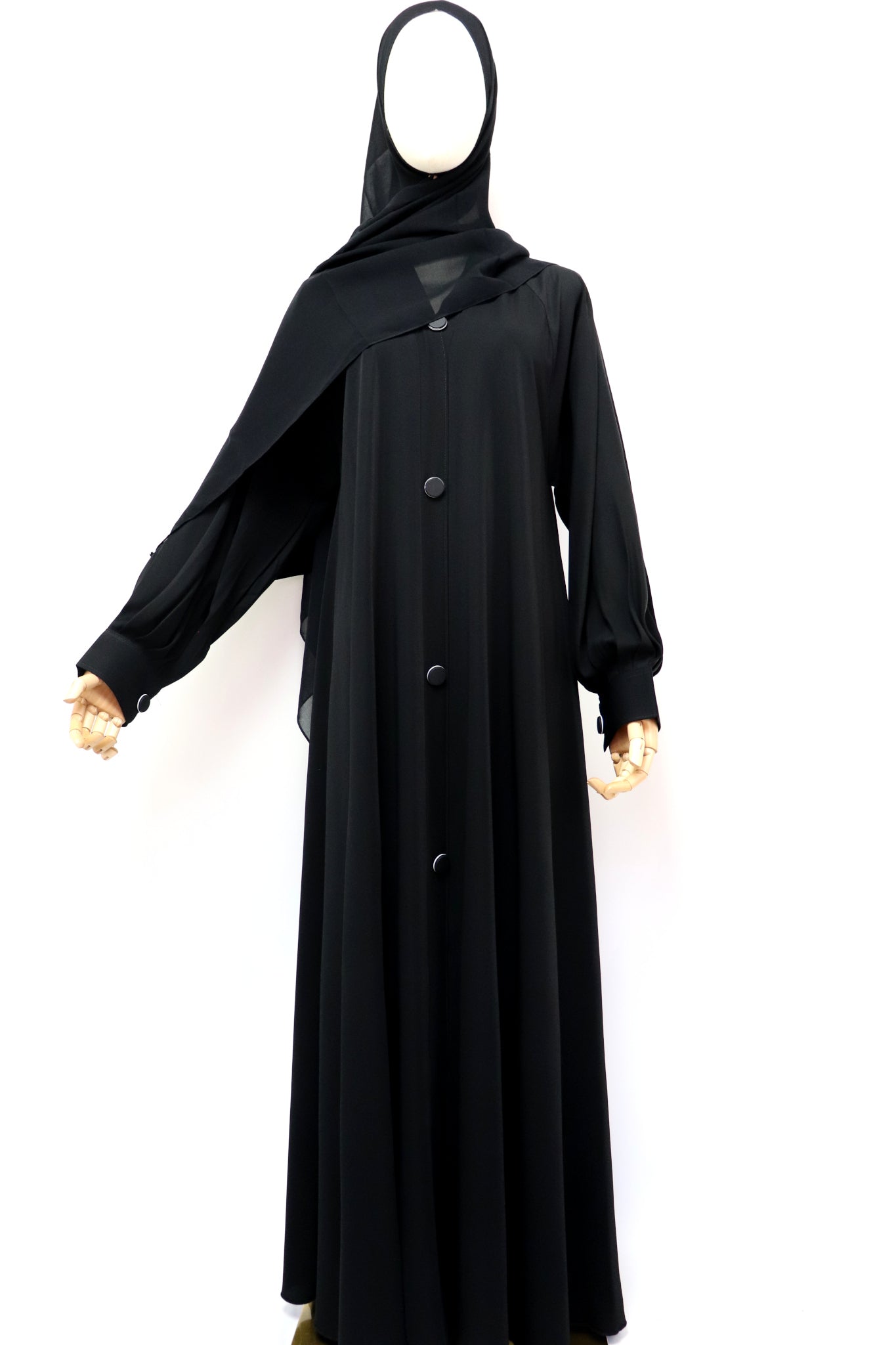 Closed Cuffed Flare Umbrella Abaya - Black