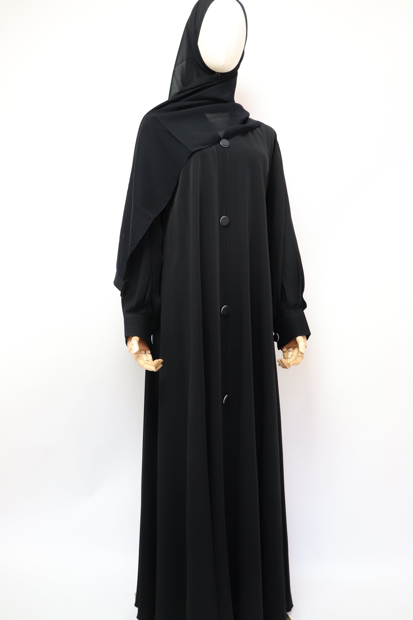 Closed Cuffed Flare Umbrella Abaya - Black