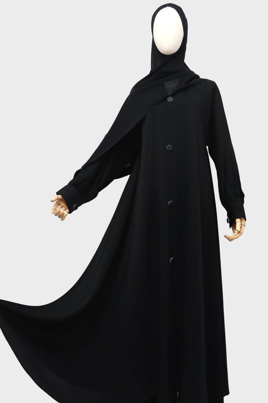 Closed Cuffed Flare Umbrella Abaya - Black