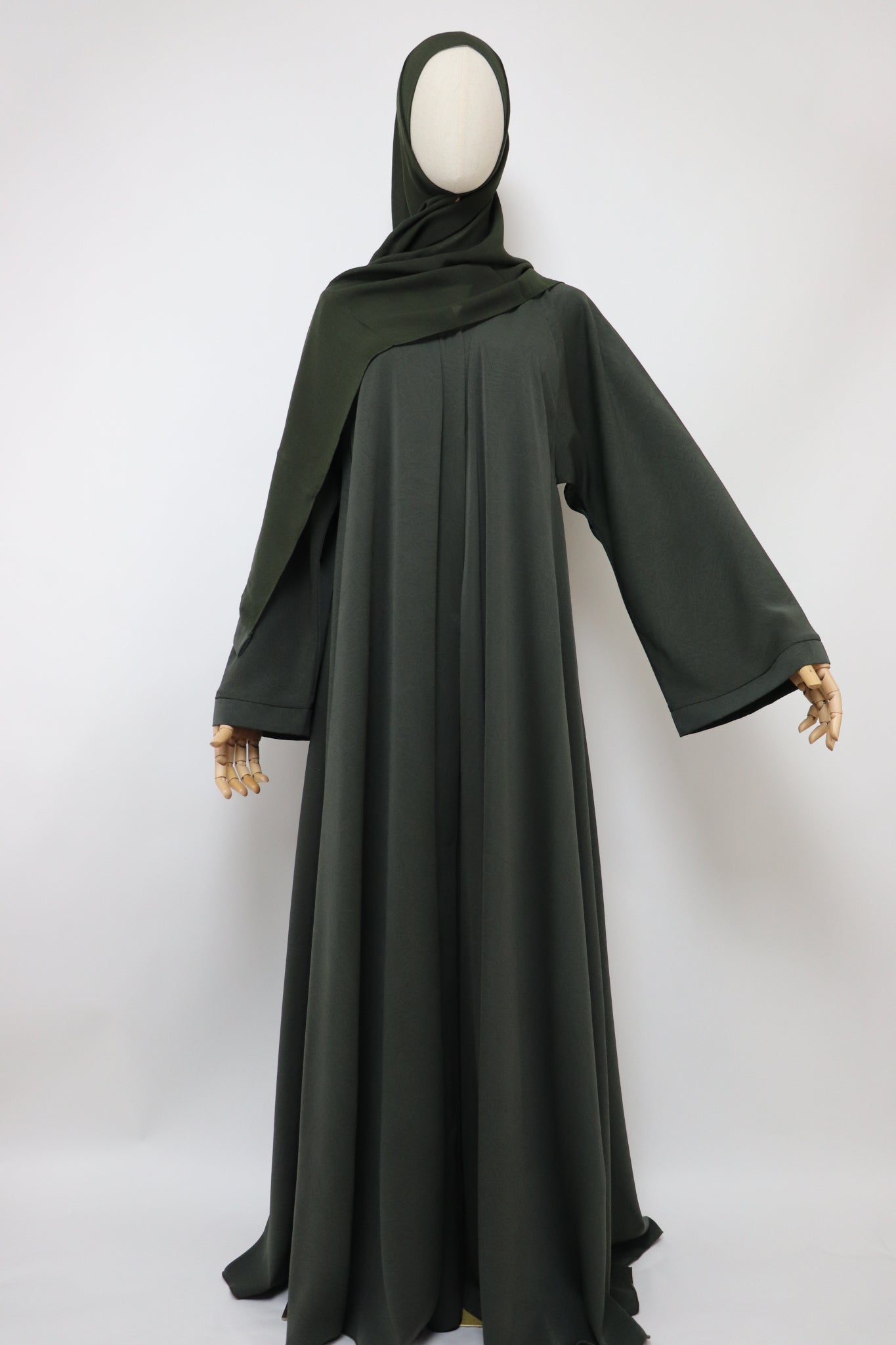 Marble Open Flare Umbrella Abaya - Deep Pine