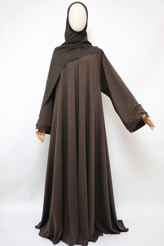 Marble Open Flare Umbrella Abaya - Coffee