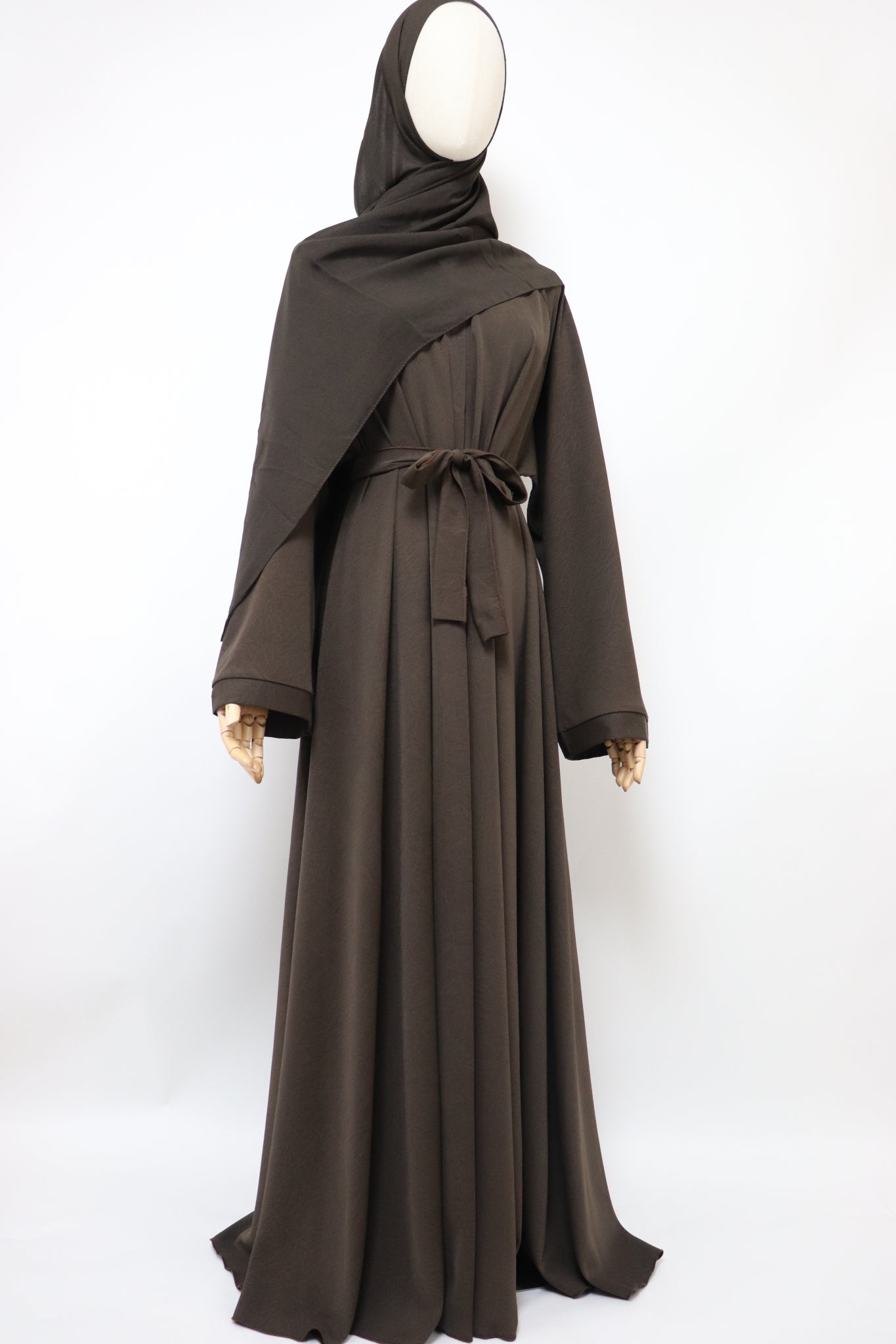 Marble Open Flare Umbrella Abaya - Cedar Brown