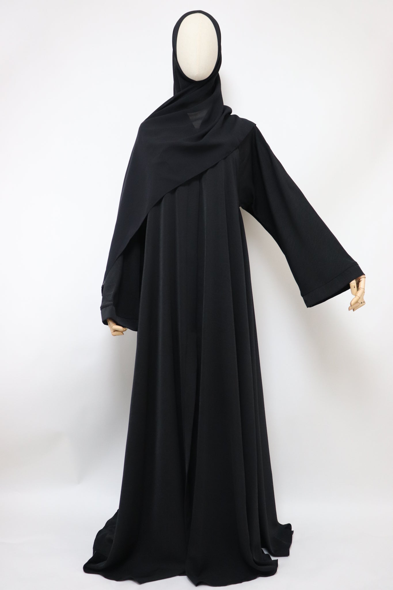 Marble Open Flare Umbrella Abaya - Black