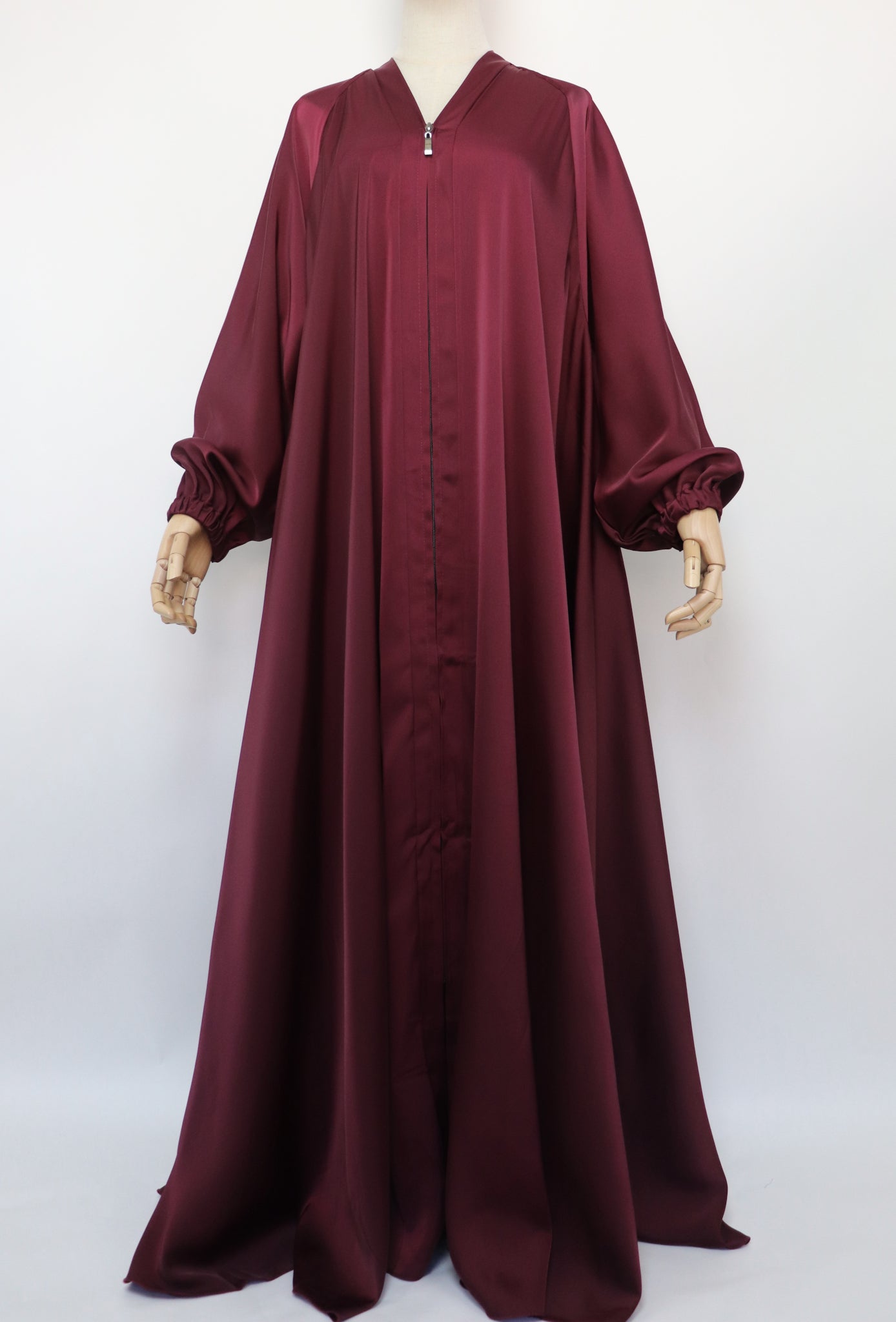 Full-zip Cuffed Flare Umbrella Abaya - Ruby