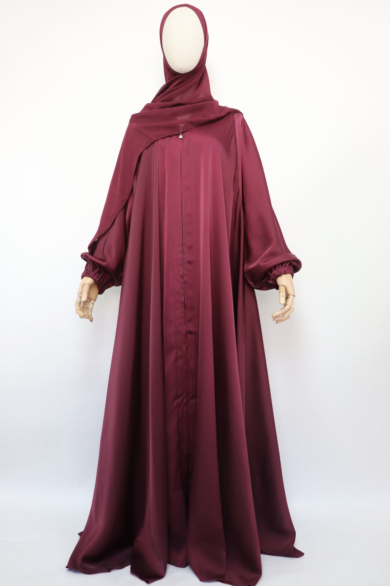 Full-zip Cuffed Flare Umbrella Abaya - Ruby