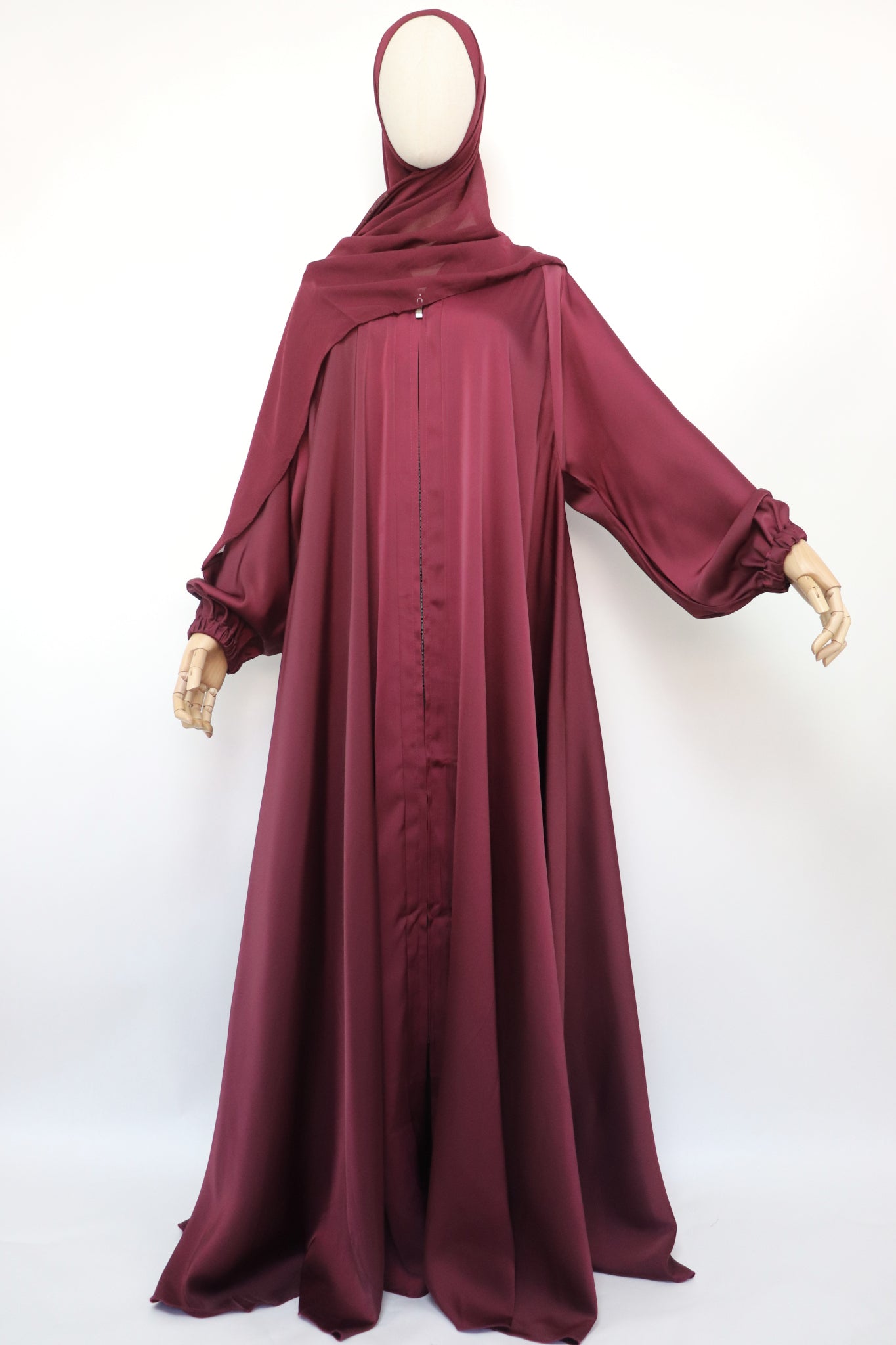 Full-zip Cuffed Flare Umbrella Abaya - Ruby
