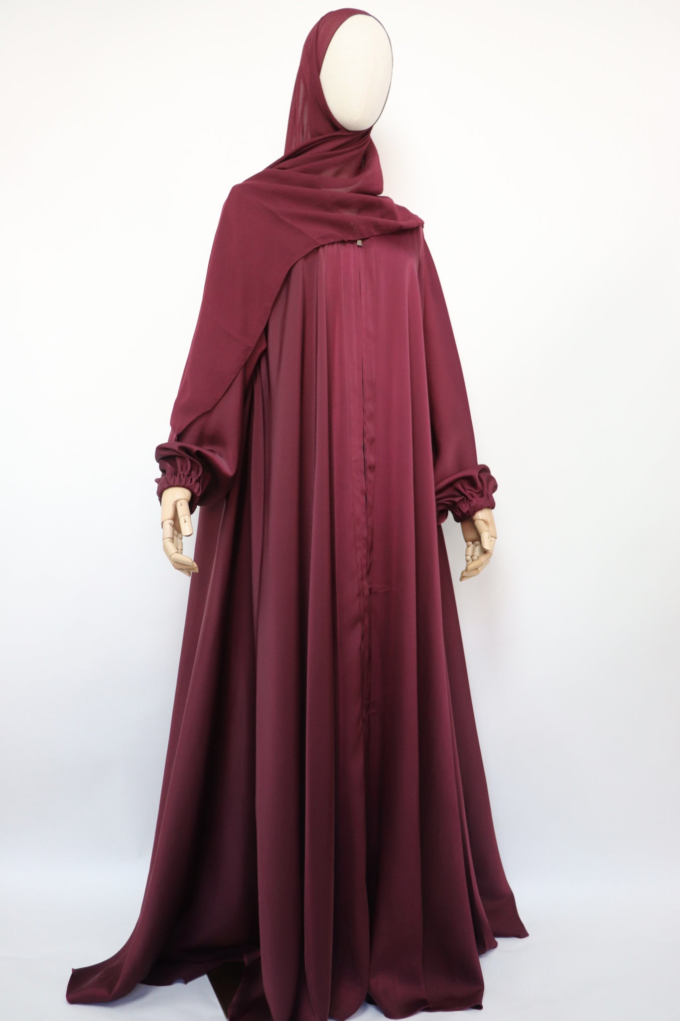 Full-zip Cuffed Flare Umbrella Abaya - Ruby