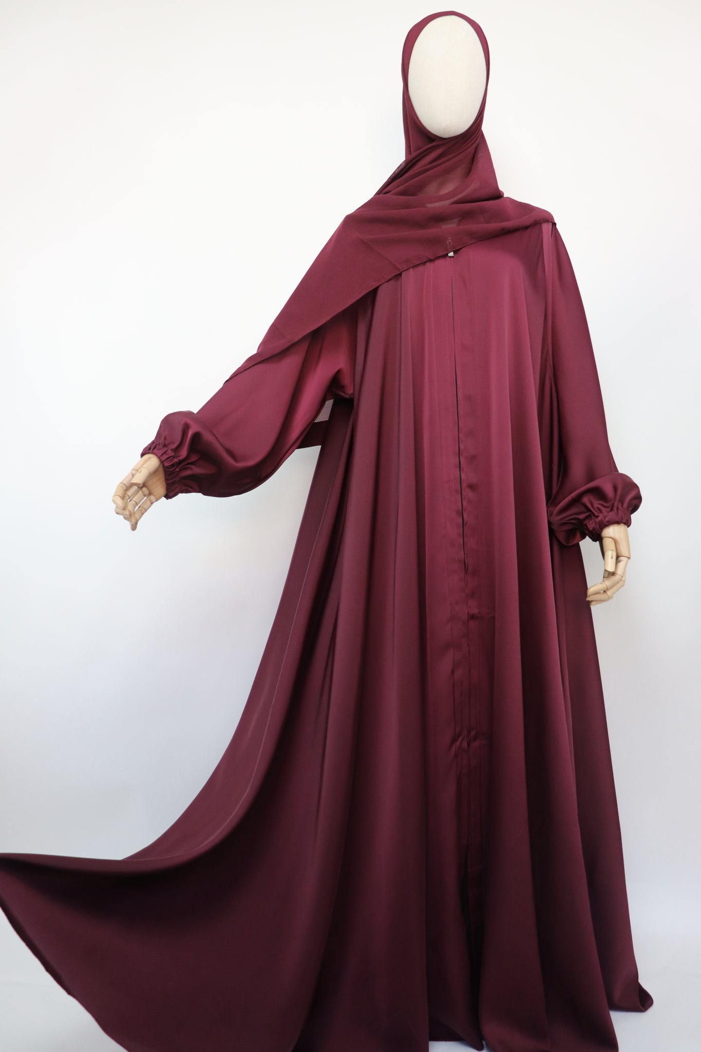 Full-zip Cuffed Flare Umbrella Abaya - Ruby