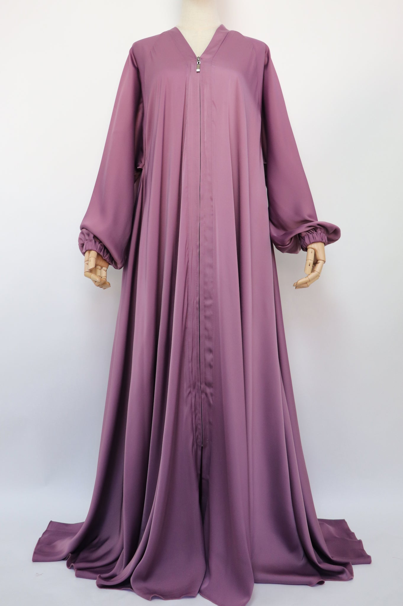 Full-zip Cuffed Flare Umbrella Abaya - Plum