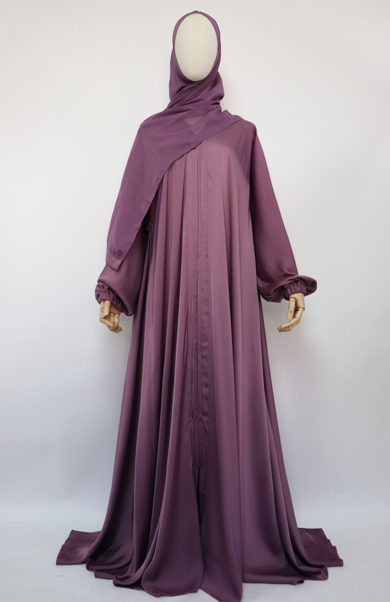 Full-zip Cuffed Flare Umbrella Abaya - Plum