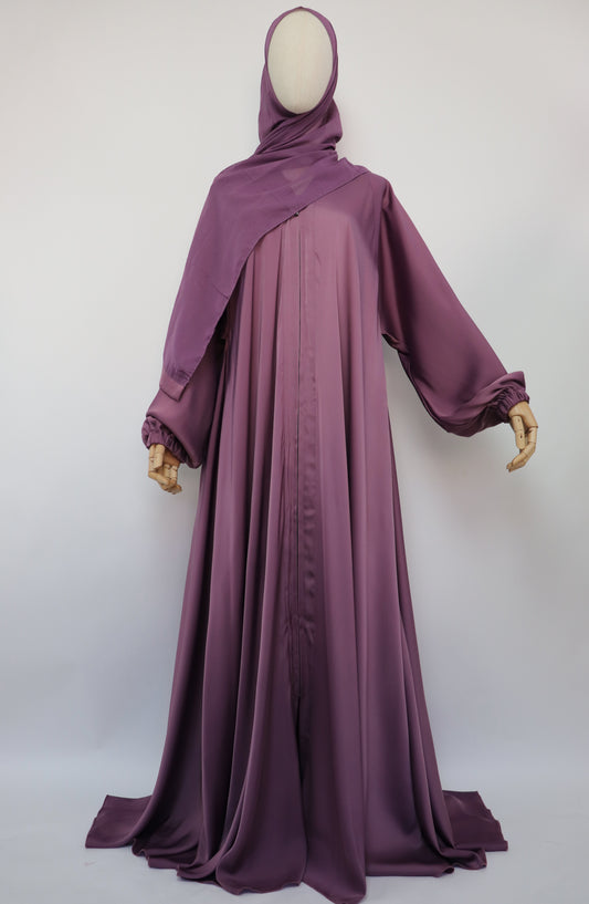 Full-zip Cuffed Flare Umbrella Abaya - Plum
