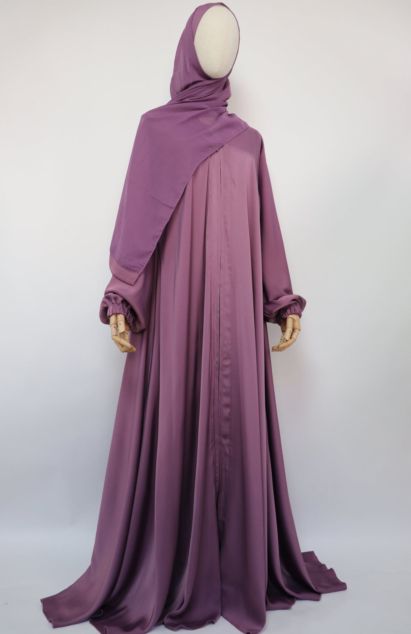 Full-zip Cuffed Flare Umbrella Abaya - Plum